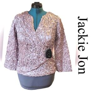 Jackie‎ Jon New York Sequin Popcorn Wrap Top Rosette Mauve Pink Small 223031